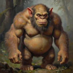 a giant troll, detailed. Realistic painting by Thomas Cole and Wayne Barlowe, Greg Rutkowski