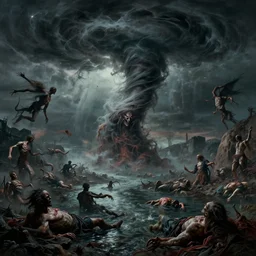 tornado of souls wind horror art schizophrenic apophasis psychedelic deepdream maximalist intricate detailed action cinematic photography photorealistic hyperrealism photo - realistic demon hyperdetailed photography photorealistic hyperrealism photo - realistic hellscape underworld river styx bodies flying everywhere by gustave dore