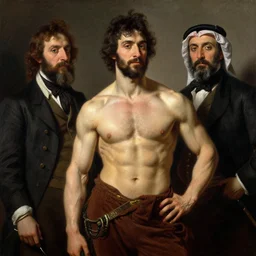 muscular botanist man, orientalist intricate portrait by john william waterhouse and edwin longsden long and theodore ralli and nasreddine dinet, hyper realism, dramatic lighting