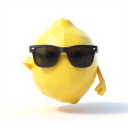 a lemon character wearing sunglasses on a white background, low polygon render, isometric 3d, ultra hd,