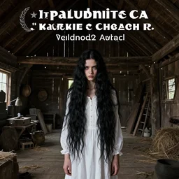 hyper realistic detailed photo of a paludnitsa! inside a dark! barn!. perfect face, beautiful, white dress, menacing, melancholic, long black hair, highly detailed, sharp focus, detailed and intricate environment, wide angle, highly detailed, award winning.