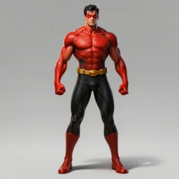 hyper detailed full body character concept digital painting master piece of a muscular red and black superhero, hyper realistic, vivid color scheme, by cristian sauret