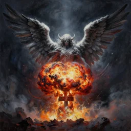 nuclear explosion in form of angel, dark colors, acrilic paint, brush paint, heavenly atmosphere, paint, ultra detailed, beautiful image, resolution, artstation
