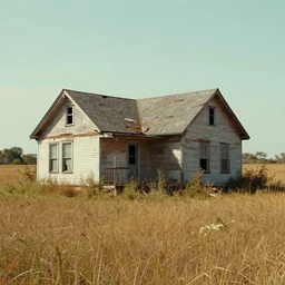 old 6 0 s house in decay in the middle of a field, realistic pixel sorting