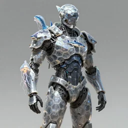 a futuristic soldier with jellyfish and sharksin armor plating in staggered layers, full body, translucent hexagon plates, sci - fi, highly detailed, digital painting, trending on artstation, concept art, sharp focus, illustration, art by artgerm and greg rutkowski and daytoner and tom bagshaw
