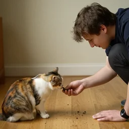 a guy feeding his cats by rembrandt