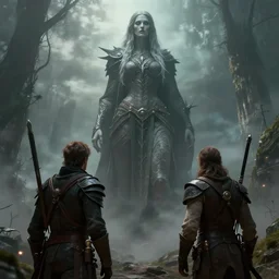 a giant female revenant stares down two adventurers