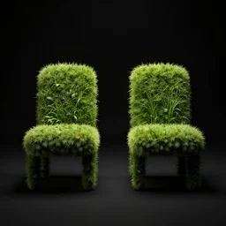 two seats made of plants in a completely black room, hyperrealistic, concept art, octane render, unreal engine 5, trending on artstation, high quality, highly detailed, 8 k hdr, no lighting, path traced, black background, bloom, high coherence, symmetrical, high contrast, digital art, serene landscape, cinematic