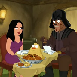 kim kardashian in harry potter star wars with indiana jones and darth maul eating jabba the hut in family guy style