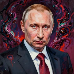 amazing detailed intricate horror painting of vladimir putin. disturbing, twisted, dark, evil. vibrant colors. award winning. trending on arstation.
