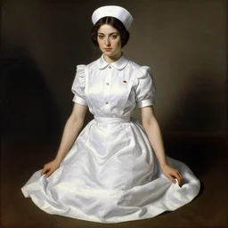 nurse girl, nurse uniform, nurse dress, skirt, nursing, white skirt, white blouse, battle angel alita. by rembrandt 1 6 6 7, illustration, by konstantin razumov, by william - adolphe bouguerea