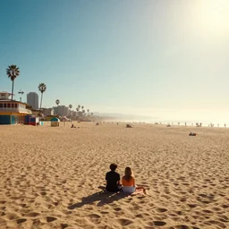 a film still of a sunny and colourful beach scene in santa monica, los angelos by wes anderson, wide shot, sharp, rendered in unreal engine 5, bloom, dramatic lighting