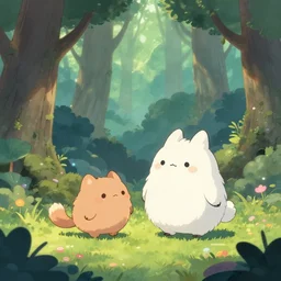kawai and fluffy creature in magical forest by Adamo