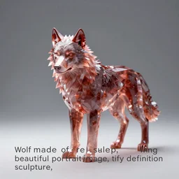 “wolf made of red crystals, strong lighting, beautiful portrait image, high definition sculpture”