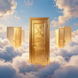 doors to heaven, surrounded by clouds, sacred, ultrawide shot, light effect, detail, hd, ultra wide angle, yongfei liu's color scheme trending on artstation, octane rendering
