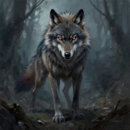 a werewolf, illustration, oil paint, thriller atmosphere