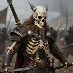 skeletal viking warrior in the middle of battle, highly detailed, close - up portrait, artstation, art by artgerm and greg rutkowski,