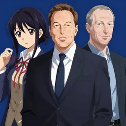 poster for an anime movie about musk, bezos and zuckerberg, anime, in the style of k - on - w 7 6 8