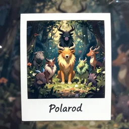 polaroid of a group of beasts in a fantasy style beastiary of creatures