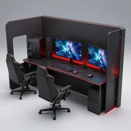 black and red room gaming setup 3 d model, unreal engine, 8 k, lots of detail