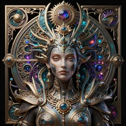 artstation futuristic 3 d model of hyper - detailed beautiful groovypunk queen of santina galaxy in full regal attire. face portrait. art nouveau!!!, symbolist, visionary, baroque, giant fractal details. horizontal symmetry by zdzisław beksinski, iris van herpen, raymond swanland and alphonse mucha. hyper - real, beautiful