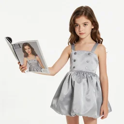 A monster is wearing dress and copying appearance of female model by watching her picture in the magazine, highly detailed