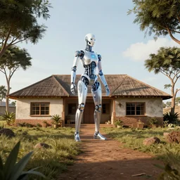 cybernetic futuristic ndebele homestead seen from the front, highly detailed, octane rendered