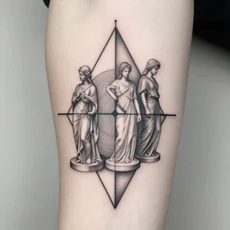 fine line tattoo concept, geometry, art, statues, technical, details, flow, microrealism, symbolism