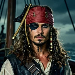 A high fantasy young pirate captain with eyepatch on a ship, by Peter Mohrbacher and Craig Mullins, face close up, official media, beautiful, detailed, high quality, wallpaper 4K, epic, trending on artstation and behance, dynamic lightning
