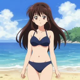girl in a swimsuit at the beach, visual novel cg, 8 0 s anime vibe, kimagure orange road, maison ikkoku, trending on artstation