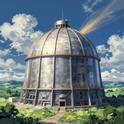 a sci - fi nuclear containment building in a stunning landscape, by satoshi kon, a sense of hope and awe