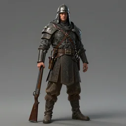 a full body character portrait of a high fantasy ww 1 dwarven soldier posing with a heavy shotgun in the style of dark fantasy art trending on artstation deviantart pinterest detailed high resolution hd 8 k