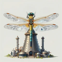 giant nuclear plant shaped like a dragonfly, detailed, futuristic, cory loftis, james gilleard, atey ghailan, makoto shinkai, goro fujita, studio ghibli, rim light, exquisite lighting, clear focus, very coherent, plain background