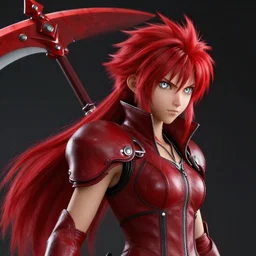 hyper - realistic + photorealistic render with very extreme intricate details, of ruby rose from rwby in the style of final + fantasy 1 5, large red scythe on back, silver eyes!!, digital game - art by ross tran, movie composition by sana takeda, dramatic cinematic lighting by greg rutkowski