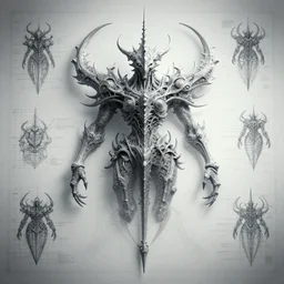 ornately annotated blueprint schematics of shub - niggurath, ultrafine, hyperrealistic, intricate, sharp focus, smooth, unreal engine, dramatic lighting, ethereal, 8 k
