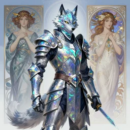 iridescent opal ninja warrior, wolf armor, winter, morandi color scheme, hd, illustration, epic, d & d, fantasy, intricate, elegant, highly detailed, wide angle, digital painting, artstation, concept art, smooth, sharp focus, illustration, wallpaper, art by artgerm and greg rutkowski and alphonse mucha and jin xiaodi