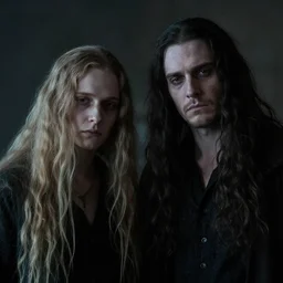 portrait of 2 very sad faes with long hairs in marc simonetti and emil melmoth style , cinematic lighting