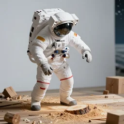 wood cut of astronaut in space