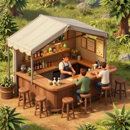 cannabis hospitality industry, aussie baristas, isometric fun pixar render, by ren hang and steve hanks, australian style video game still