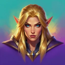 masterpiece head-on symmetrical centered painted portrait, just one head, Maya Ali as Warcraft mage, blonde hair, RPG character avatar, Hearthstone concept art, pixar, dreamworks, gradient background, splash comics, global illumination lighting, trending on artstation, by lois van baarle, ilya kuvshinov, rossdraws