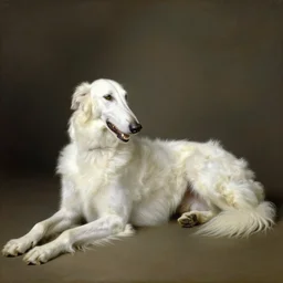wide shot, accurate, beautiful white russian borzoi!!, laying, realistic, matte painting, sargent, elegant matte painting, sharp focus, by mucha, velasquez, botticelli, rockwell