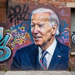 Joe Biden as grafitti on the wall of an alleyway