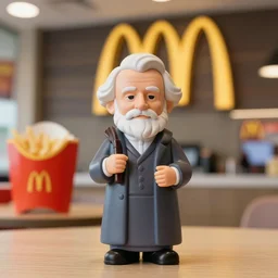 Photograph of theologican John Calvin Happy Meal Toy 50 mm, mcdonalds interior background