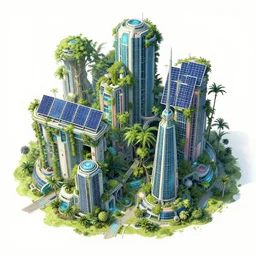 plant - draped futurist renewable city powered by clean fusion and solar panels. concept art by ralph mcquarrie