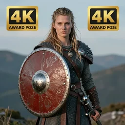 High quality portrait of a Norse shieldmaiden, holding a sword, 4k, award winning, trending on ArtStation