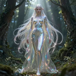 digital concept art by nixeu, by artgerm and greg rutkowski, iridescent, portrait of an androgynous lithe male elf in the forest, fullbody, long hair, god rays, hyper detailed, character concept, glowing particulate, intricate, elegant, digital painting, artstation, smooth, sharp focus,