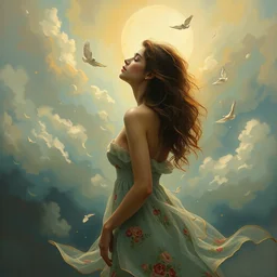 a dreamy oil painting of a woman