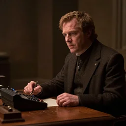 the archivist from the magnus archives recording a statement into an audio recorder