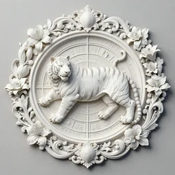 beautiful classical holy decorative ornament, sacred dream tiger, acanthus scrolls, lilies, ivy, energy, white magic, geometry, architecture, magnolia, bones, petals, stems, ceremonial clouds, dripping paint, perfect engraving, fibonacci rhythm, artstation, art germ, wlop, masterpiece