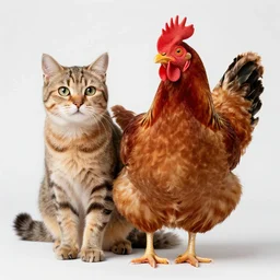 hybrid of a cat and a chicken, wild species photography, vivid colors, award-winning, studio lighting